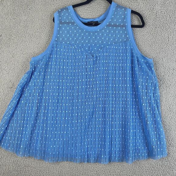 Lane Bryant Blouse Womens 22/24 Blue Polka Dot Knit Sheer Sleeveless Lined - Picture 2 of 11